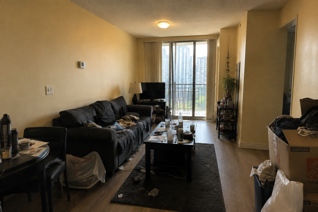 Harbourside apartment, light and storage - before